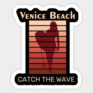 Venice Beach Catch The Wave Retro Sunset Graphic Design Sticker